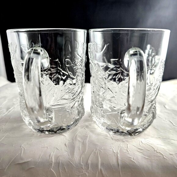 2 Cristal D'Arques Mallory Crystal Mug 4" grape leaves raised relief 10oz emboss - Picture 4 of 10